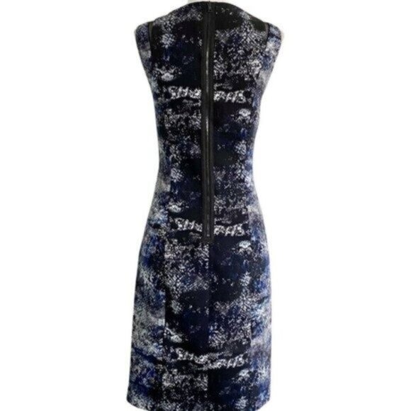 T Tahari Mesh Inset Sleeveless V-Neck Black Pattern A-Line Woven Dress Size 6 - Picture 4 of 8